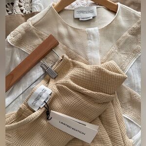 Massimo Dutti Cream and Beige Linen Blouse & Maxi Cotton Skirt Set Size M NWT